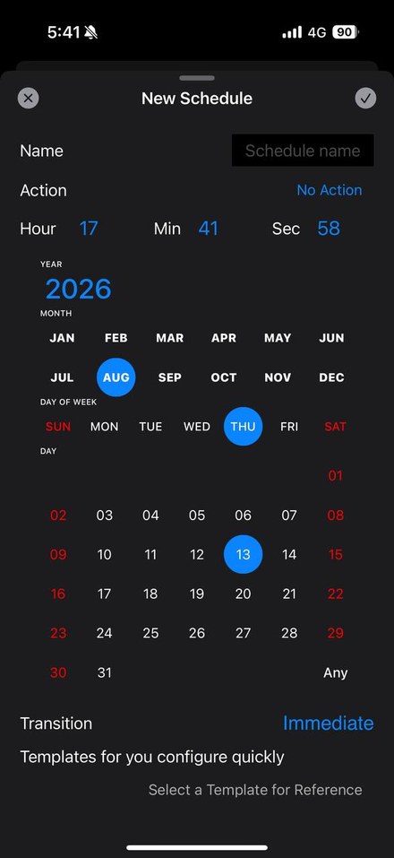 Schedule builder with date, time and transition