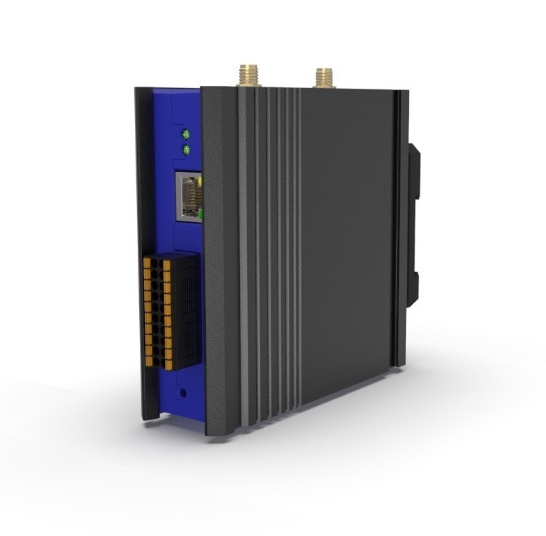FLSEMI BFi53ER0S IoT EdgeBox gateway — metal heat-sink enclosure with dual antennas, Ethernet and terminal I/O