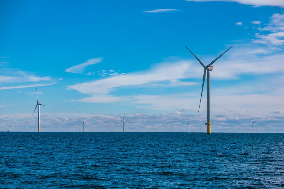 Offshore wind turbines at sea